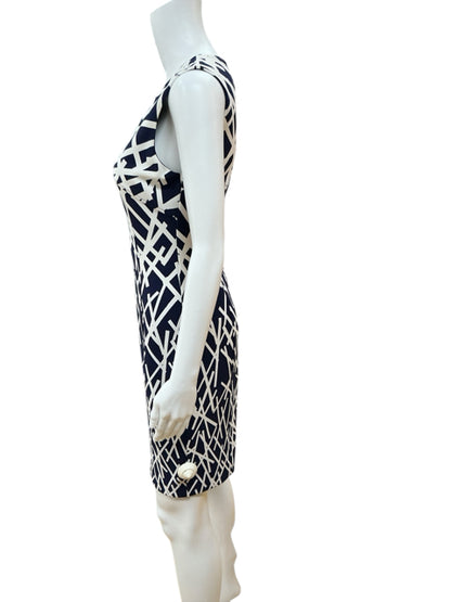 Adrianna Papell Navy/White Print Pre-Owned Ladies Dress - Size 4