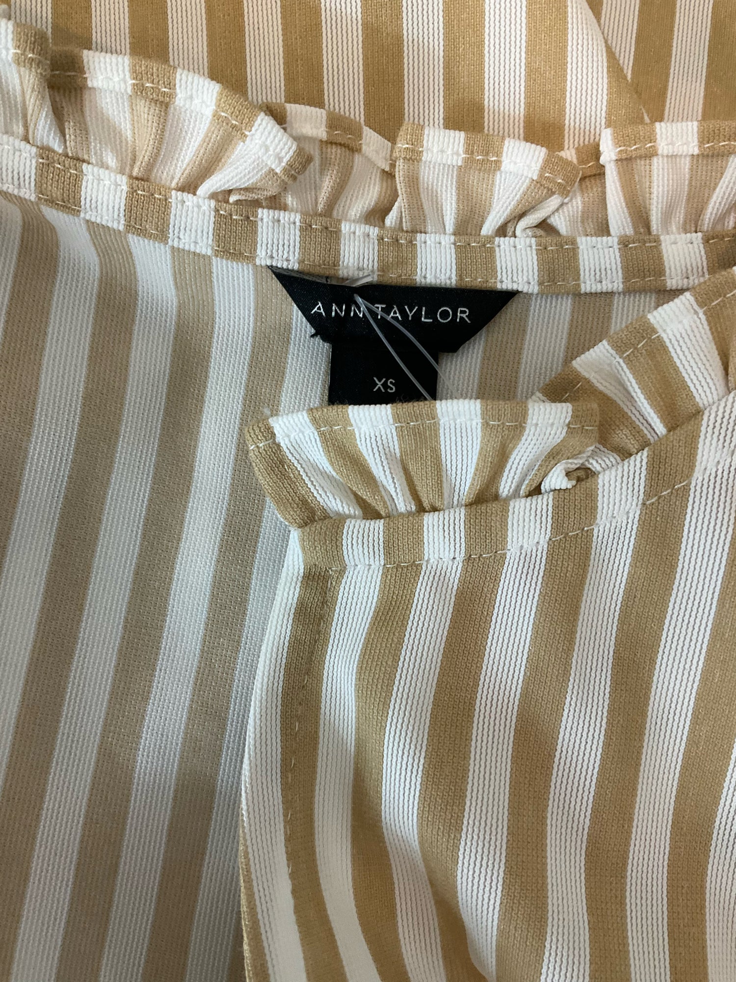 Ann Taylor tan/white Cap Sleeve Tan &amp; White Stripe Flutter Sleeve Top Size XS - Size XS