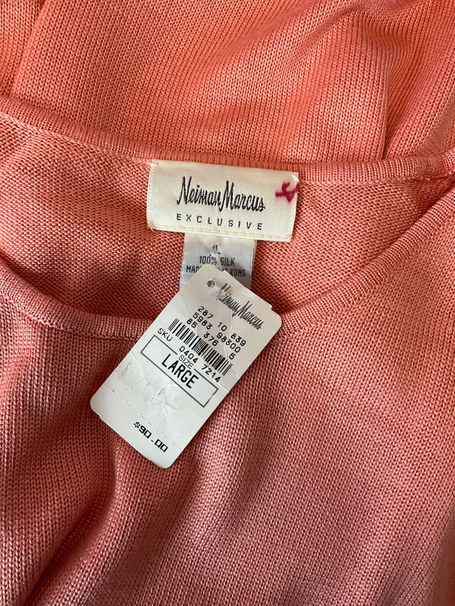 Neiman Marcus Exclusive 100% Silk Sleeveless Tank Top Peach Coral Size Large NWT