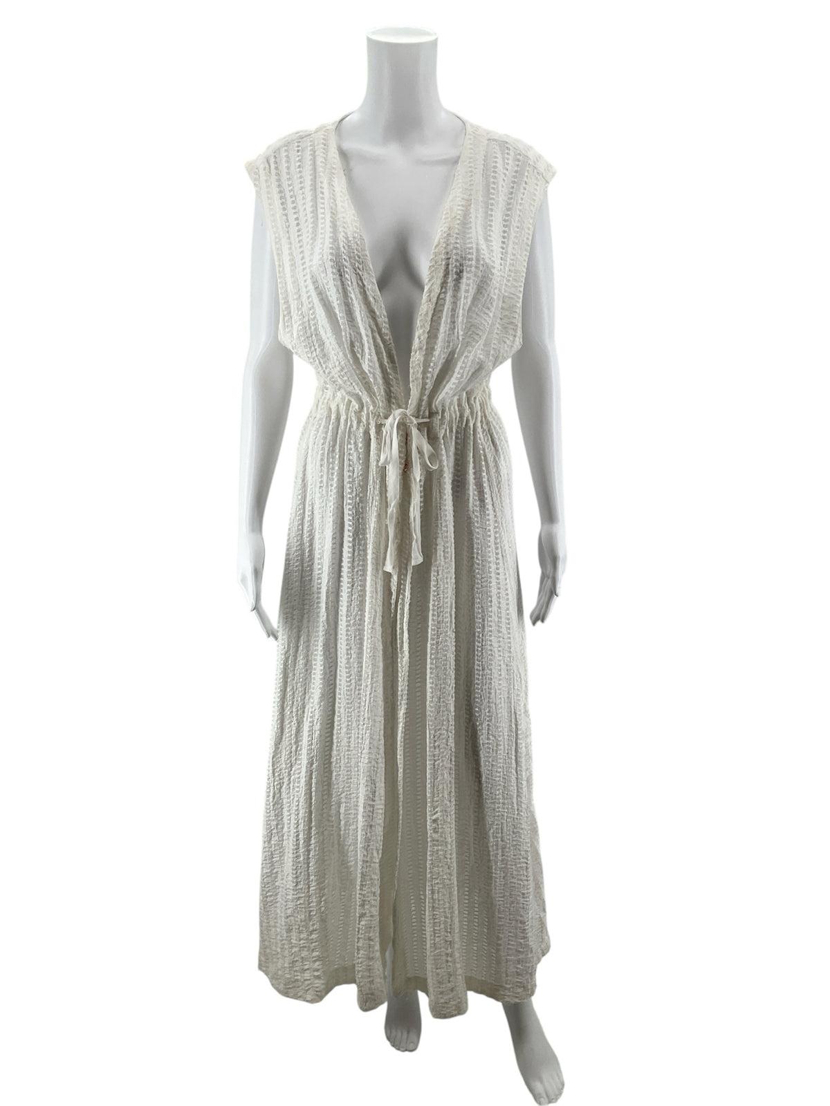LuLu Boho Creamy Ivory Open-Knit Maxi Duster Vest Size Medium - ONLINE ONLY