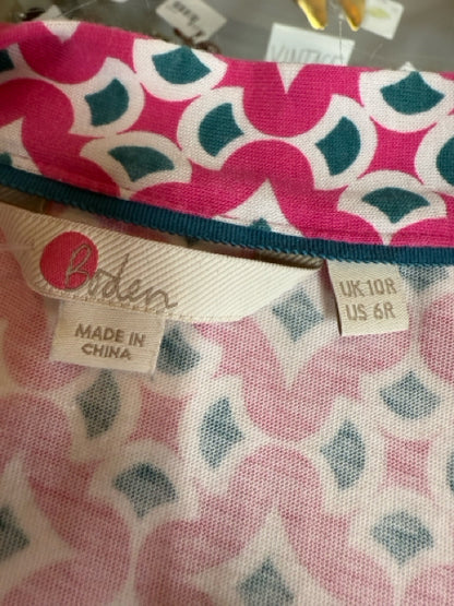Boden pink/white Fit and Flare Eliza V-Neck Fit &amp; Flare Dress Pink White Geometric Print Size 6 - Size 6