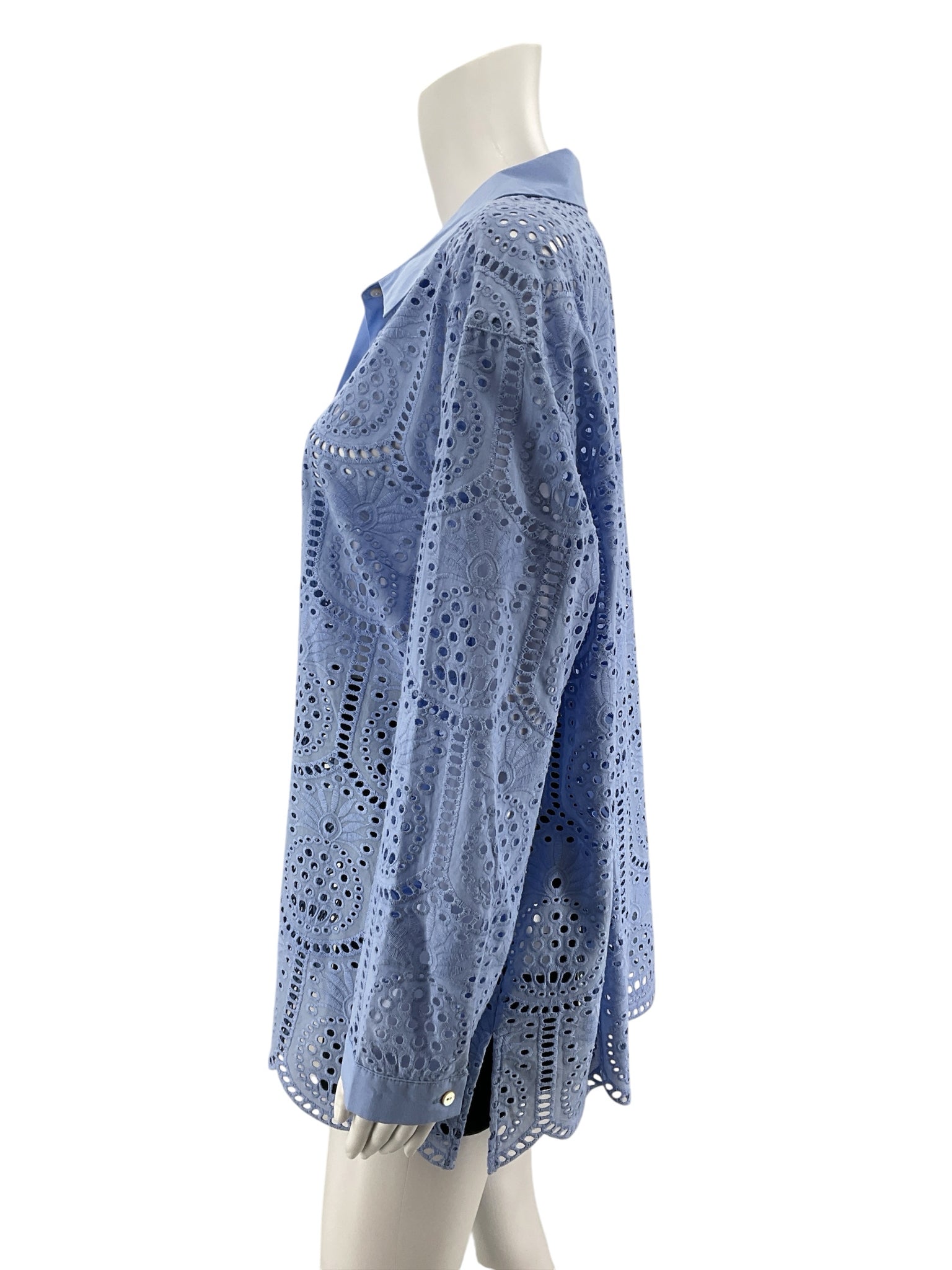 Lilly Pulitzer Astara Eyelet Tunic Top XL Light Blue Cotton Button Down Pre-Owned