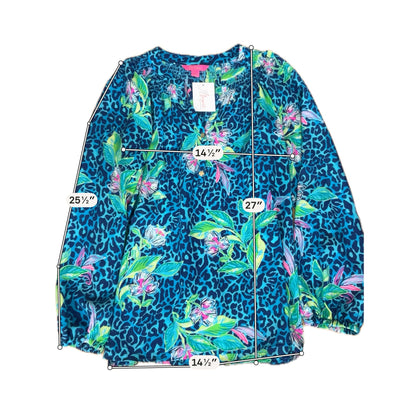 Lilly Pulitzer Elsa Silk Top Blue Lagoon Floral Tunic Blouse Size Large