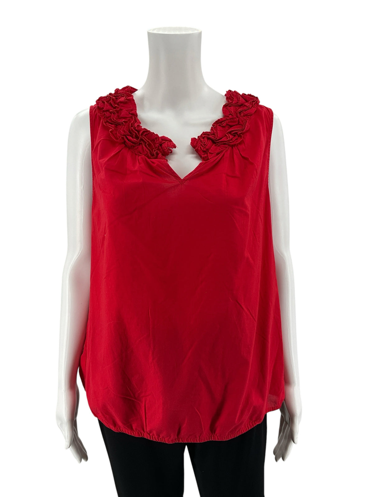 LOFT Red Ruffle V-Neck Sleeveless Blouse Top | Size Large - ONLINE ONLY