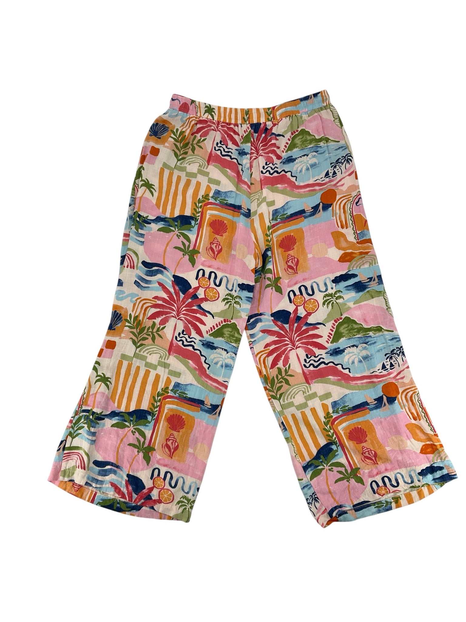 Label of Love Tropical Print Wide Leg Pants Rayon Linen Blend Size XL