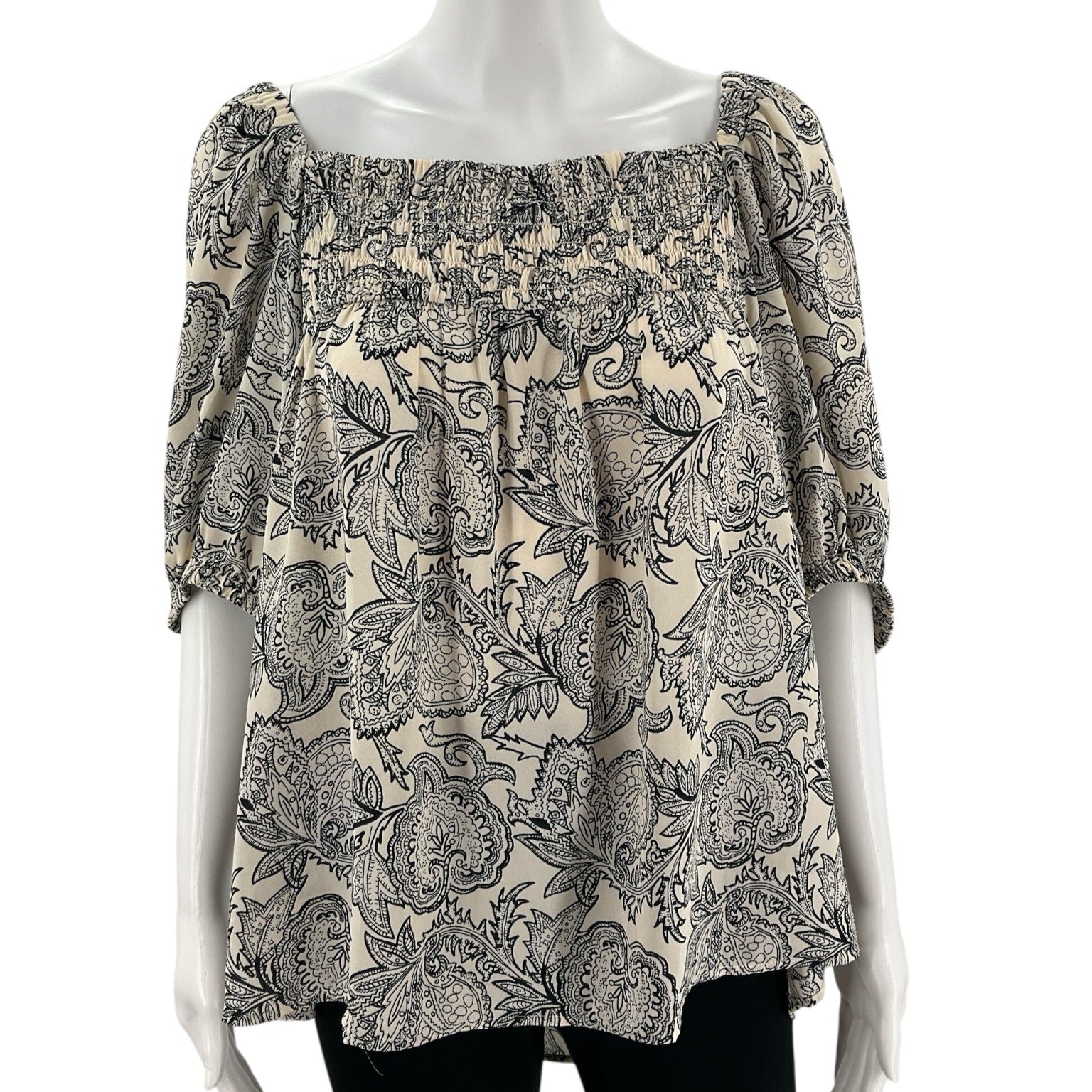 Loft Cream/Navy Paisley Pre-Owned Ladies Top - Size XL - Margaret’s Fine Consignment
