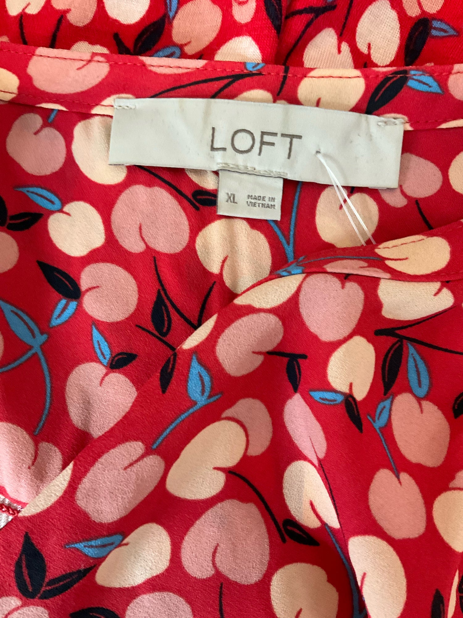Loft pink/blue Sleeveless Cherry Print Mixed Media Sleeveless Blouse Top Size XL - Size XL