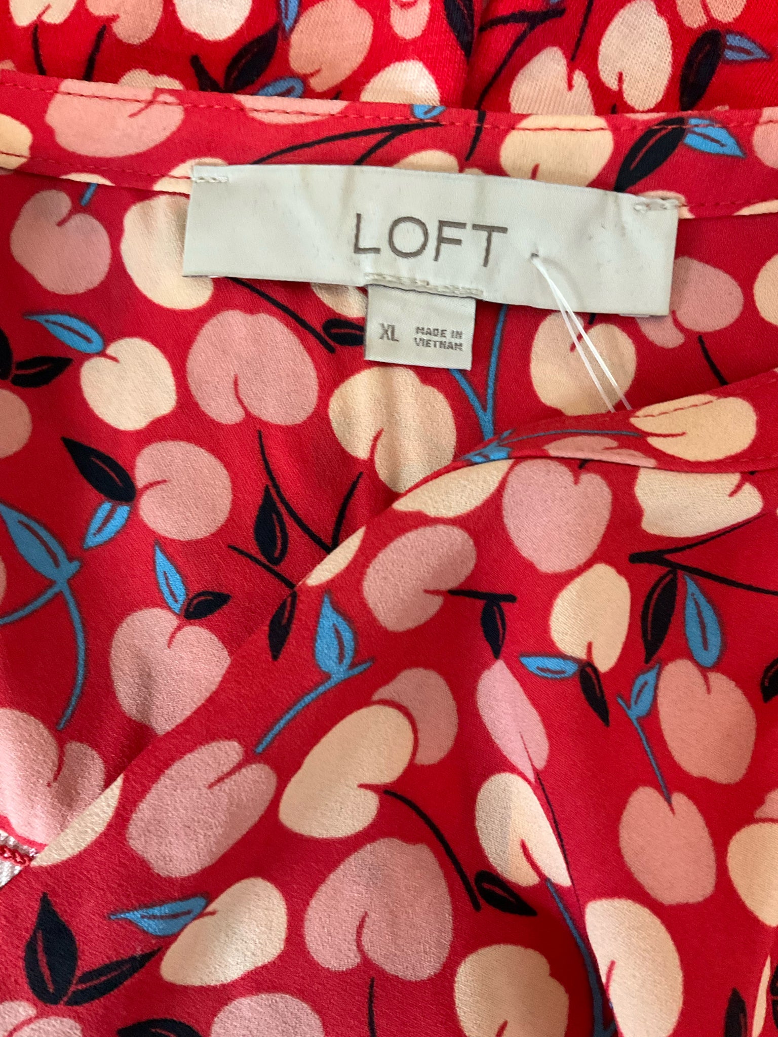 Loft pink/blue Sleeveless Cherry Print Mixed Media Sleeveless Blouse Top Size XL - Size XL