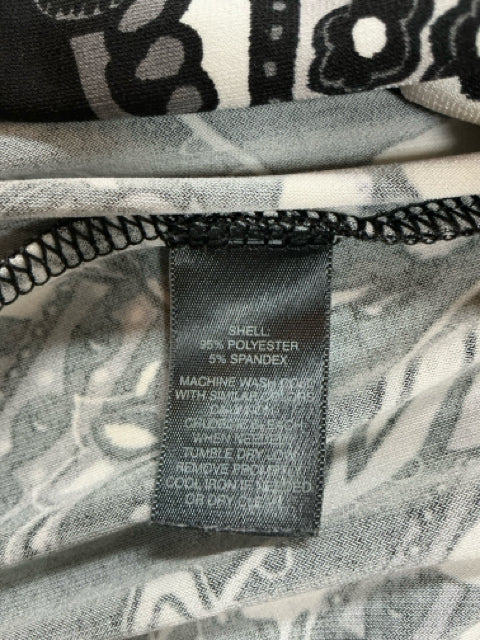 Close-up of fabric care label showing 95% polyester and 5% spandex blend for White House Black Market floral surplice dress.