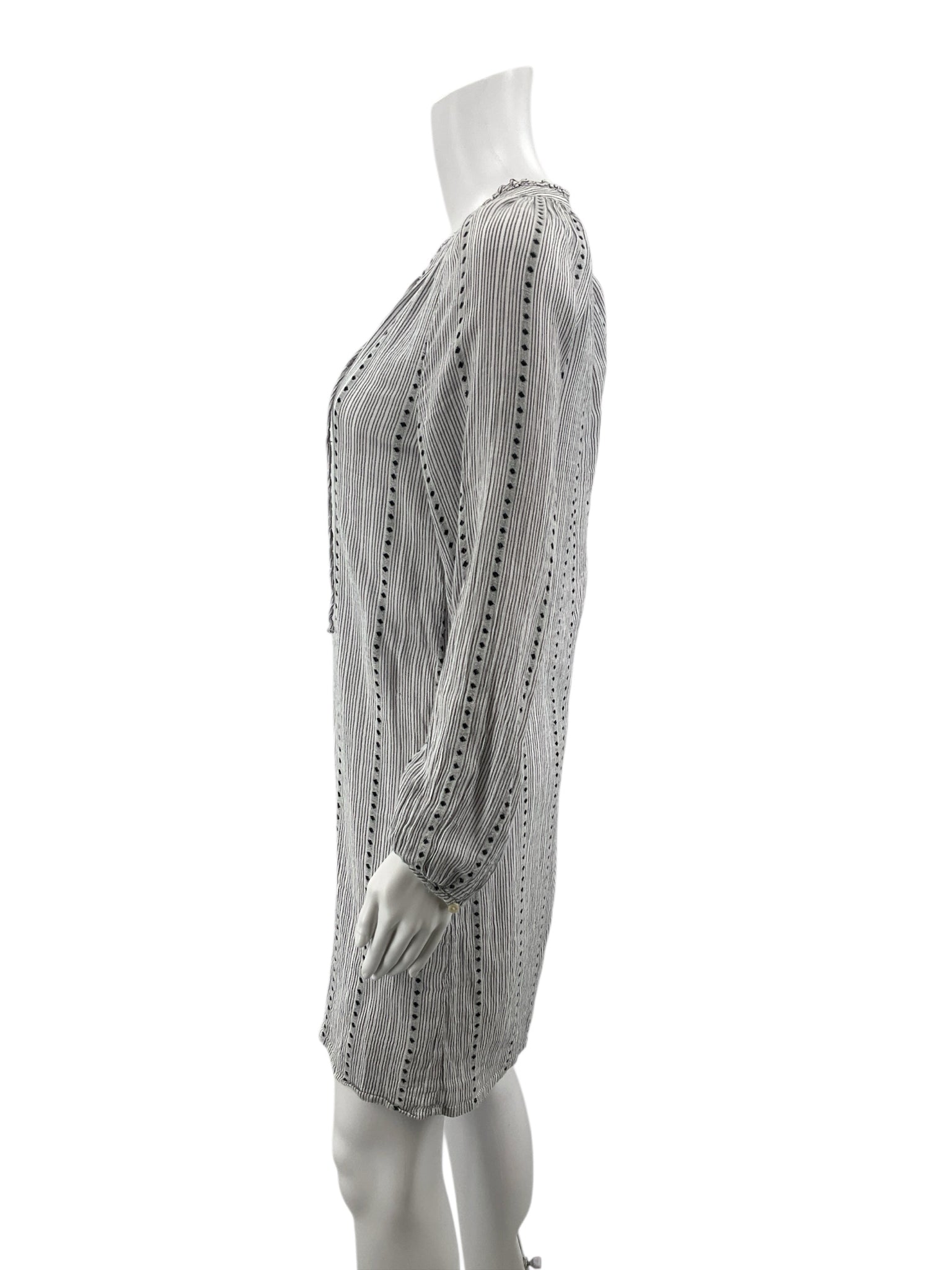 Lucky Brand white/navy Long Sleeve Embroidered Tassel Tunic Dress XS White Navy Stripe Boho Long Sleeve - Size XS