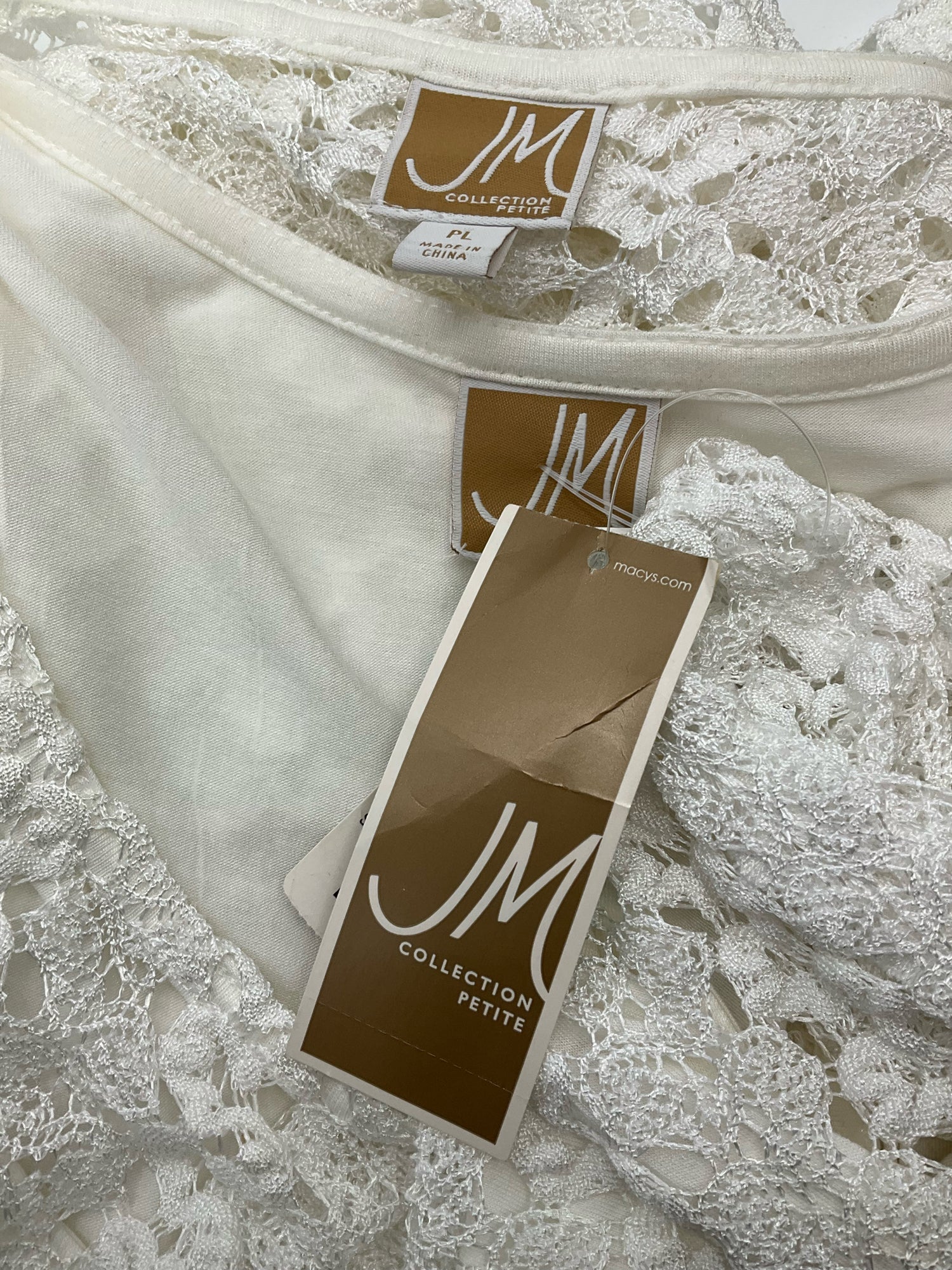 JM Collection White Lace Pre-Owned Ladies Casual Top -  Size Large Petite