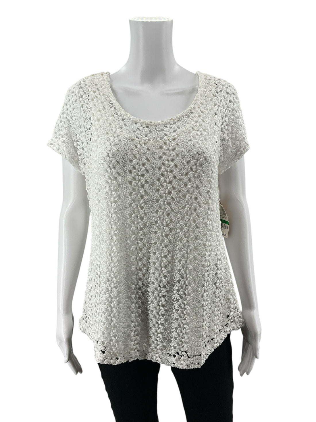 JM Collection White Lace Pre-Owned Ladies Casual Top -  Size Large Petite