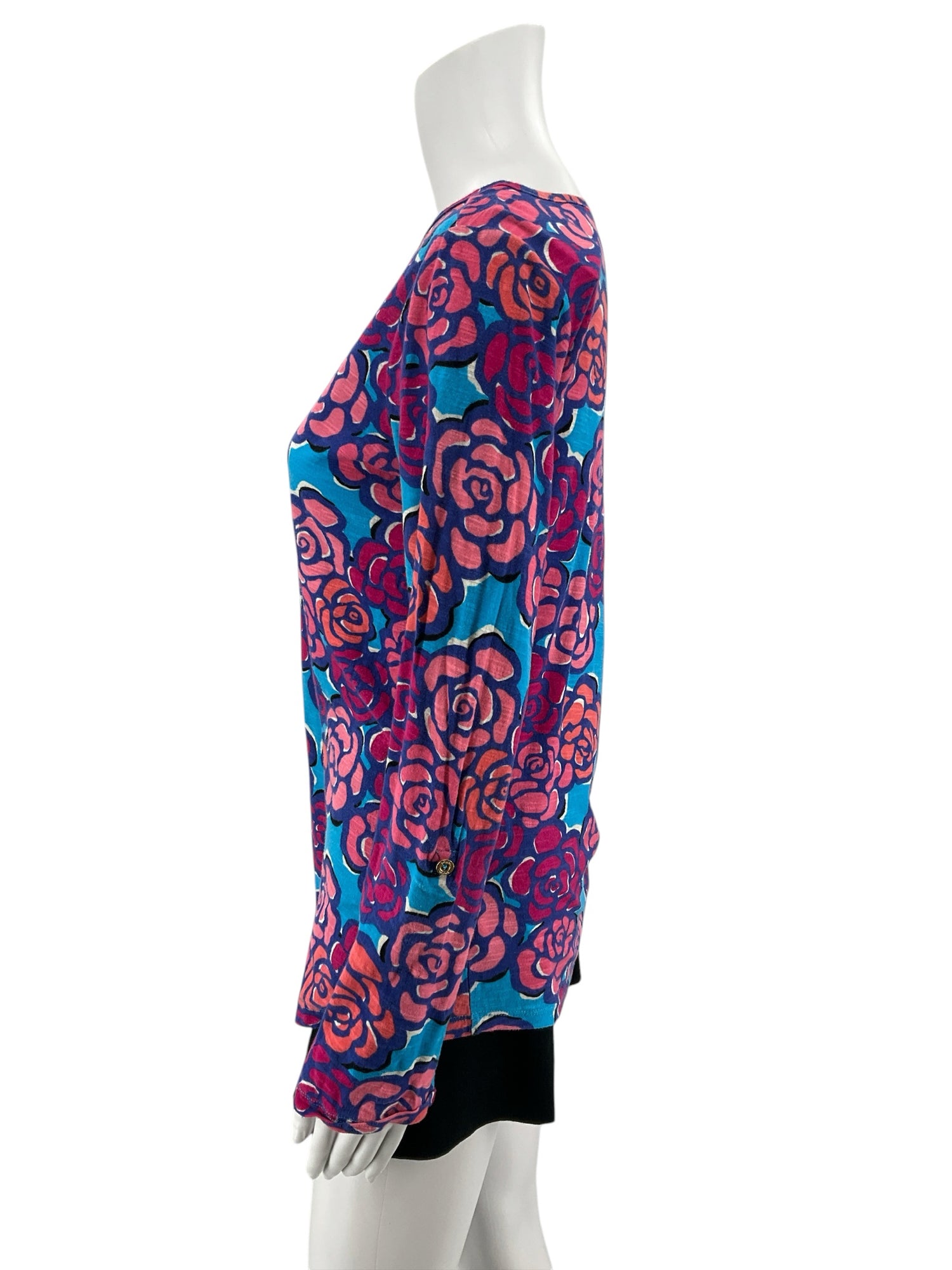 Lilly Pulitzer Sea View Henley Top In The Vias Floral Print Size Medium