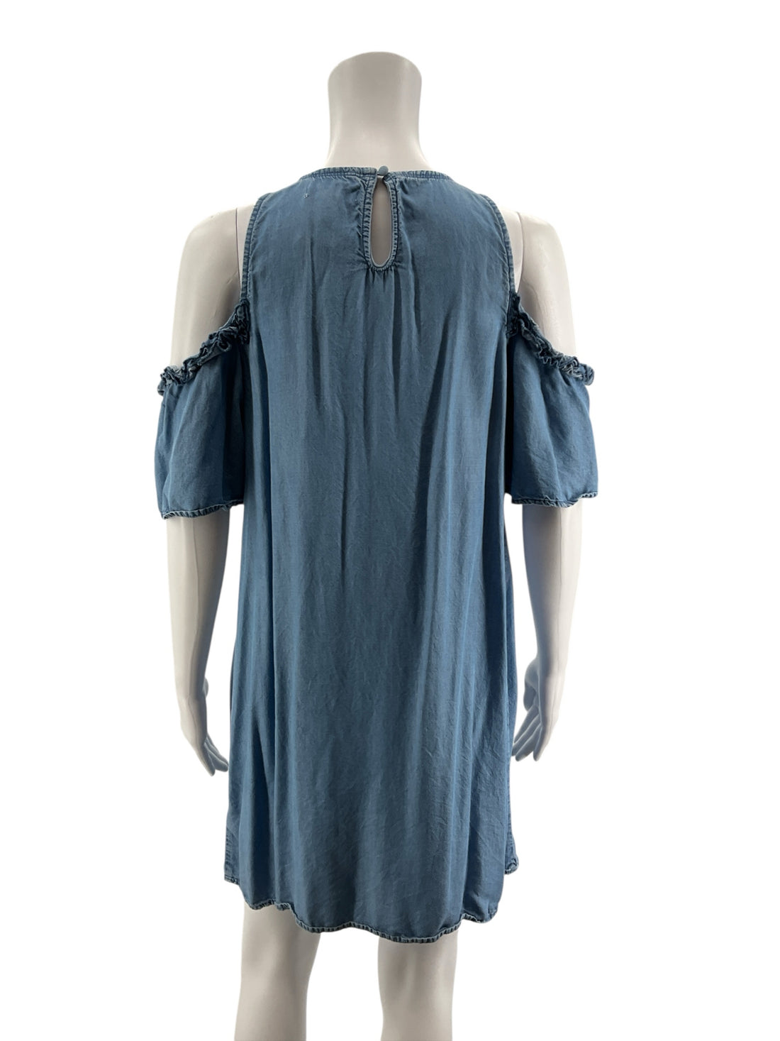 LC Lauren Conrad Blue Shift Chambray Ruffle Cold-Shoulder Dress Size Small - Size S