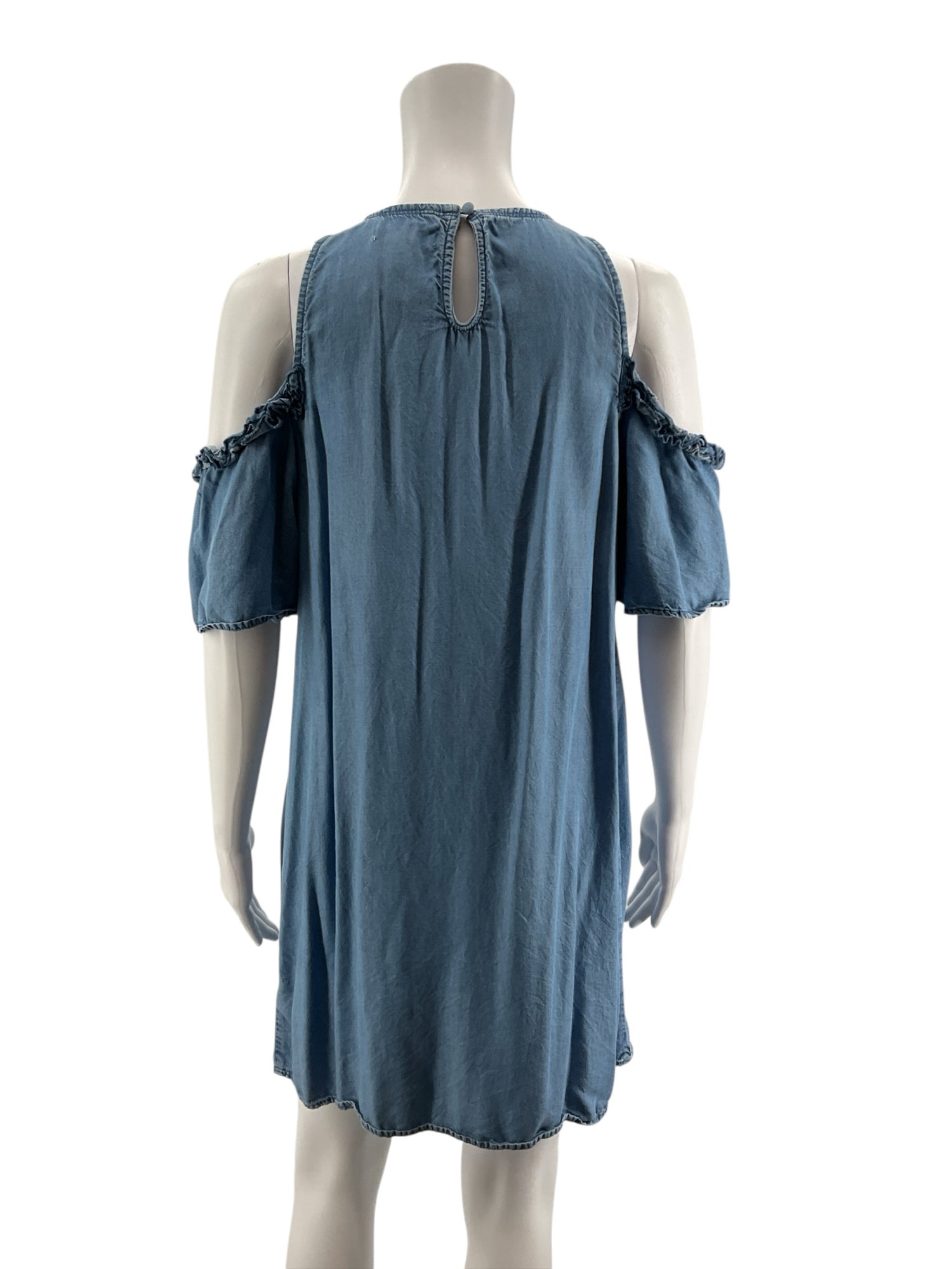 LC Lauren Conrad Blue Shift Chambray Ruffle Cold-Shoulder Dress Size Small - Size S