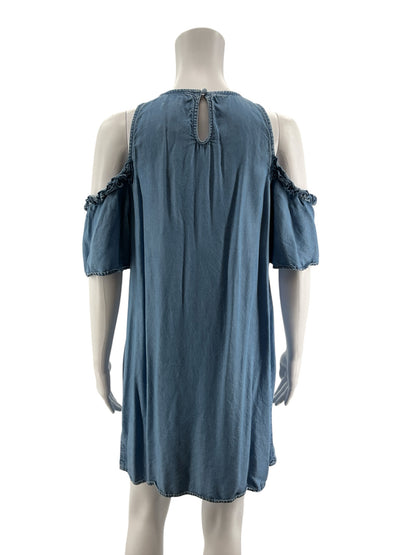 LC Lauren Conrad Blue Shift Chambray Ruffle Cold-Shoulder Dress Size Small - Size S