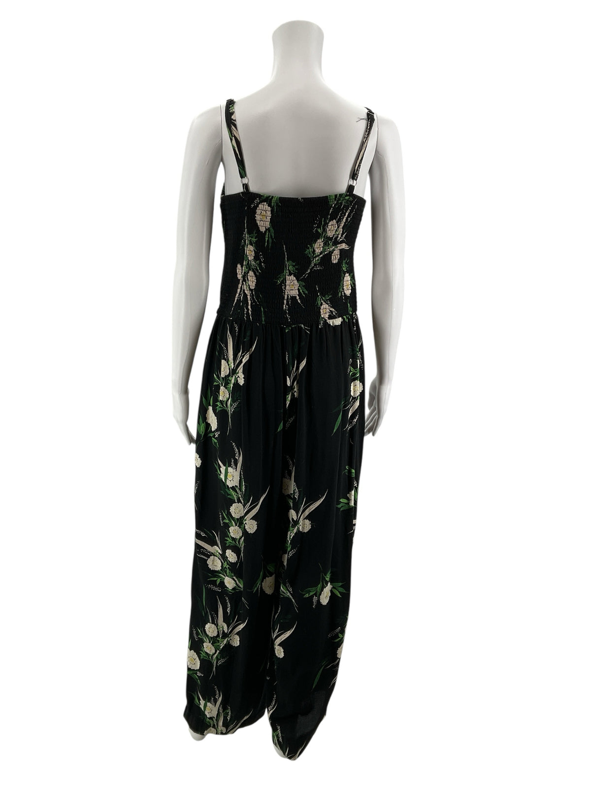 Maurices Floral Smocked Bodice Wide Leg Jumpsuit Black Green Cream Size Large - ONLINE ONLY