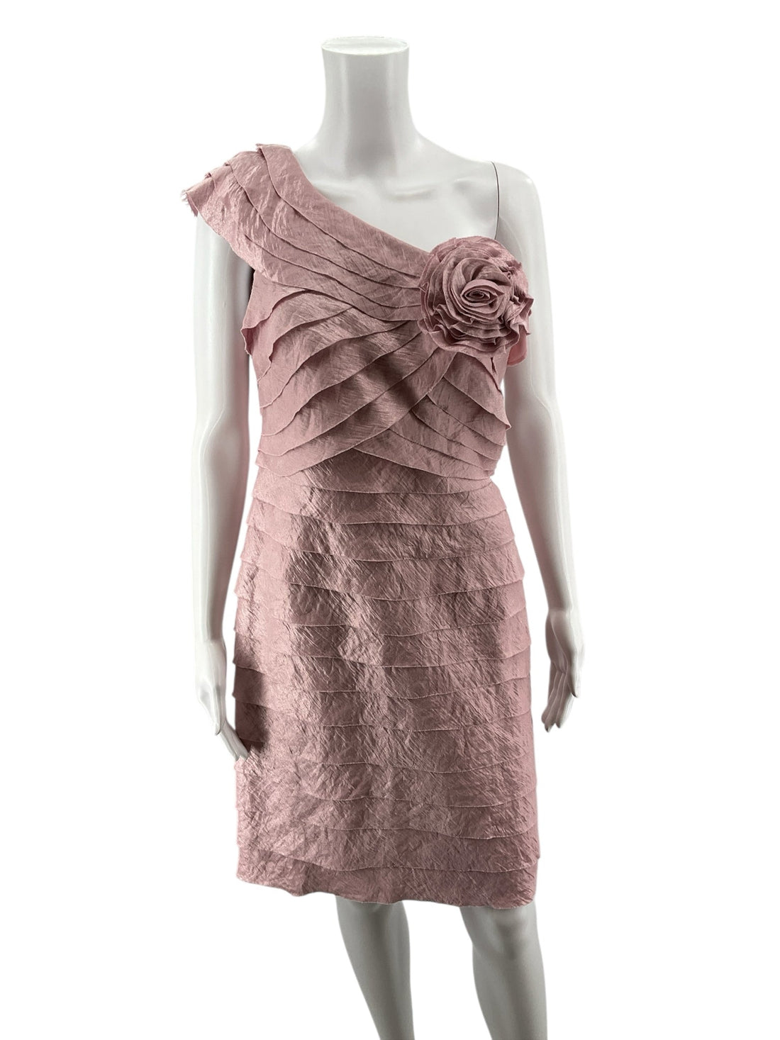 London Times Mauve Ruffle Pre-Owned Ladies Dress - Size 12 Petite