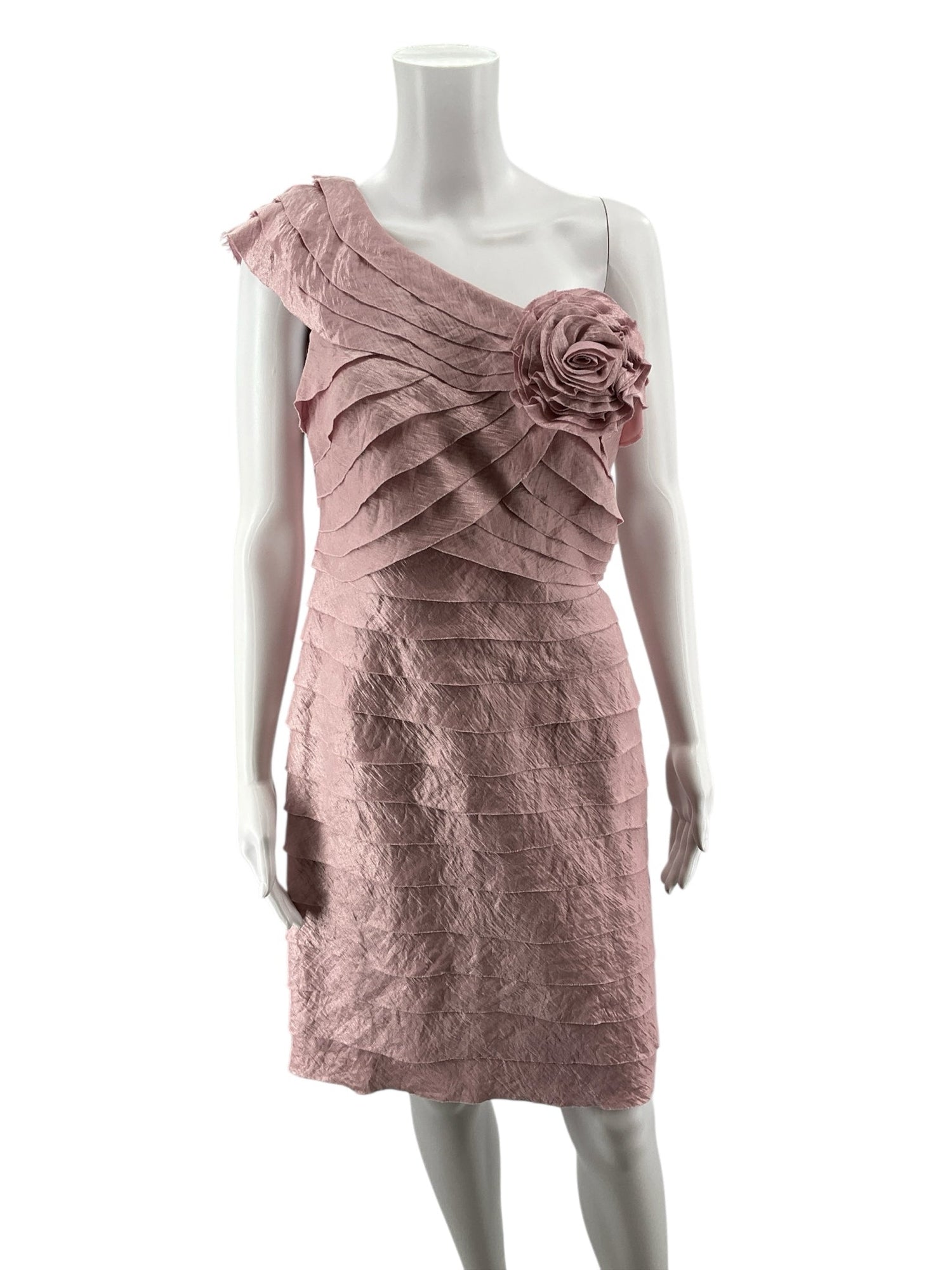 London Times Mauve Ruffle Pre-Owned Ladies Dress - Size 12 Petite