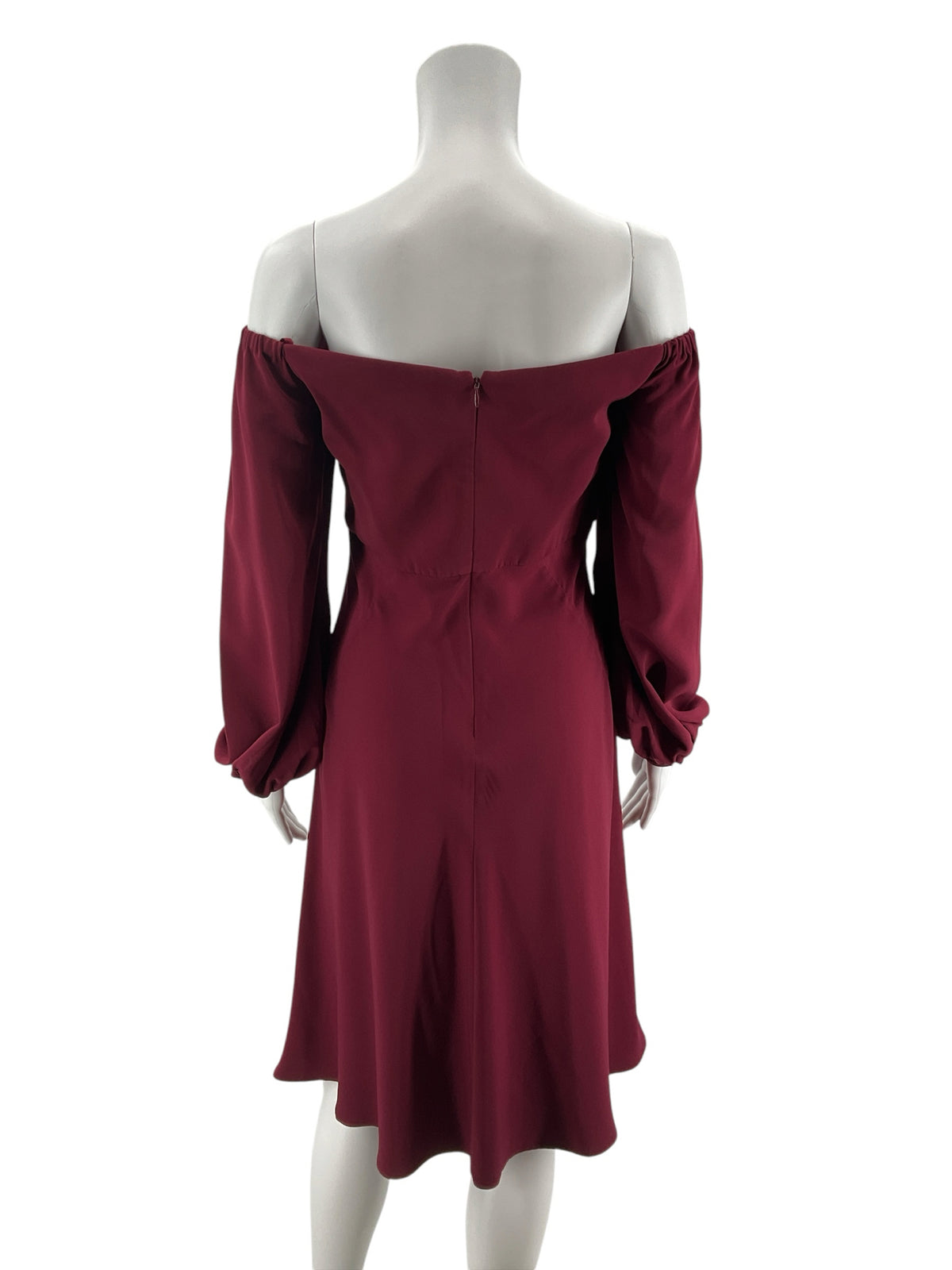 JILL STUART Off The Shoulder Bishop Sleeve Crepe Dress Maroon Size 8