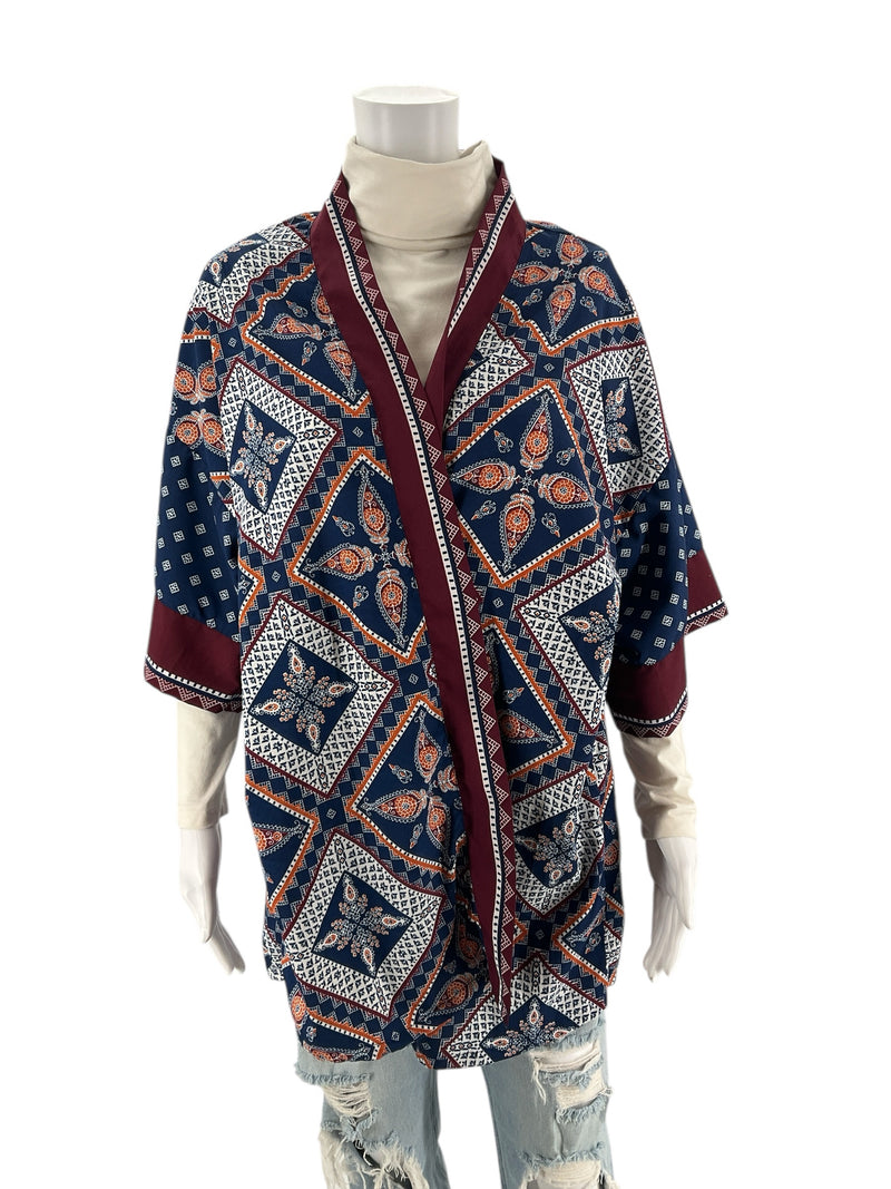 Japna Navy/Maroon Print Pre-Owned Ladies Top -  Size One Size Fits Most