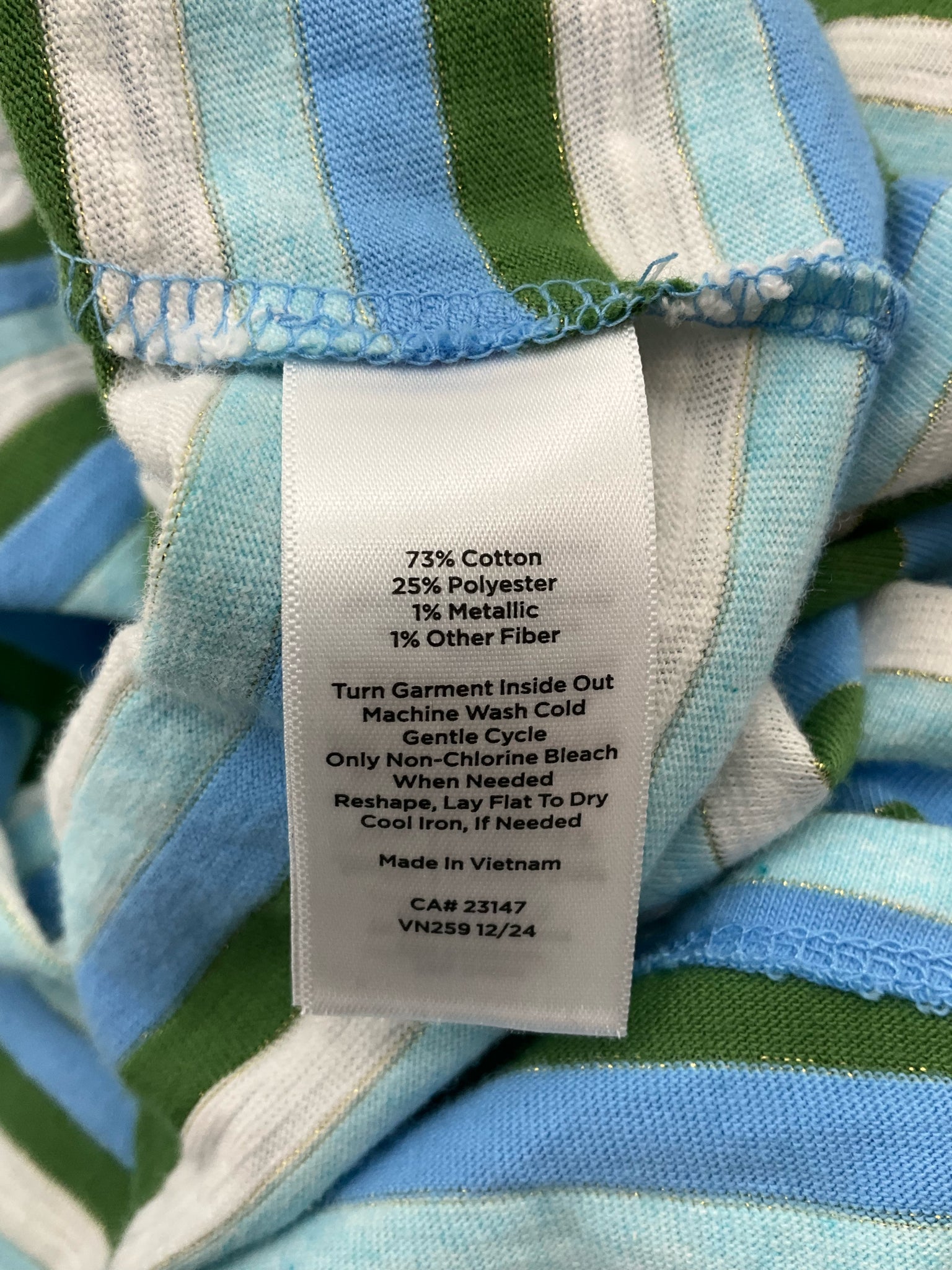Talbots Aqua/White/Green Midi Striped Tie-Waist Midi Dress Metallic Knit Sleeveless Blue Green Medium - Size M