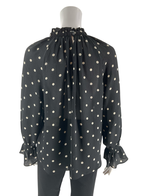 Loft Black/White Polka Dot Pre-Owned Ladies Top - Size Medium Petite