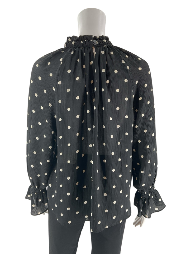 Loft Black/White Polka Dot Pre-Owned Ladies Top - Size Medium Petite