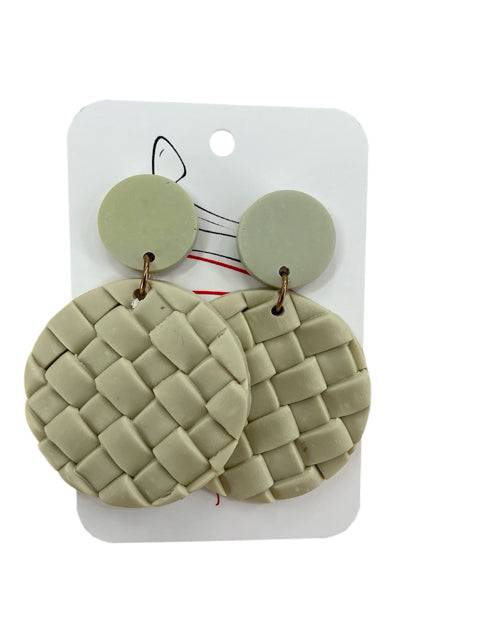 Woven Round Beige Earrings - Margaret’s Fine Consignment