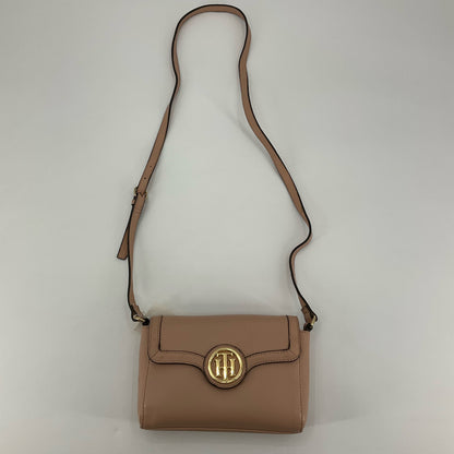 Tommy Hilfiger Tan Pebbled Faux Leather Turn-Lock Crossbody Bag