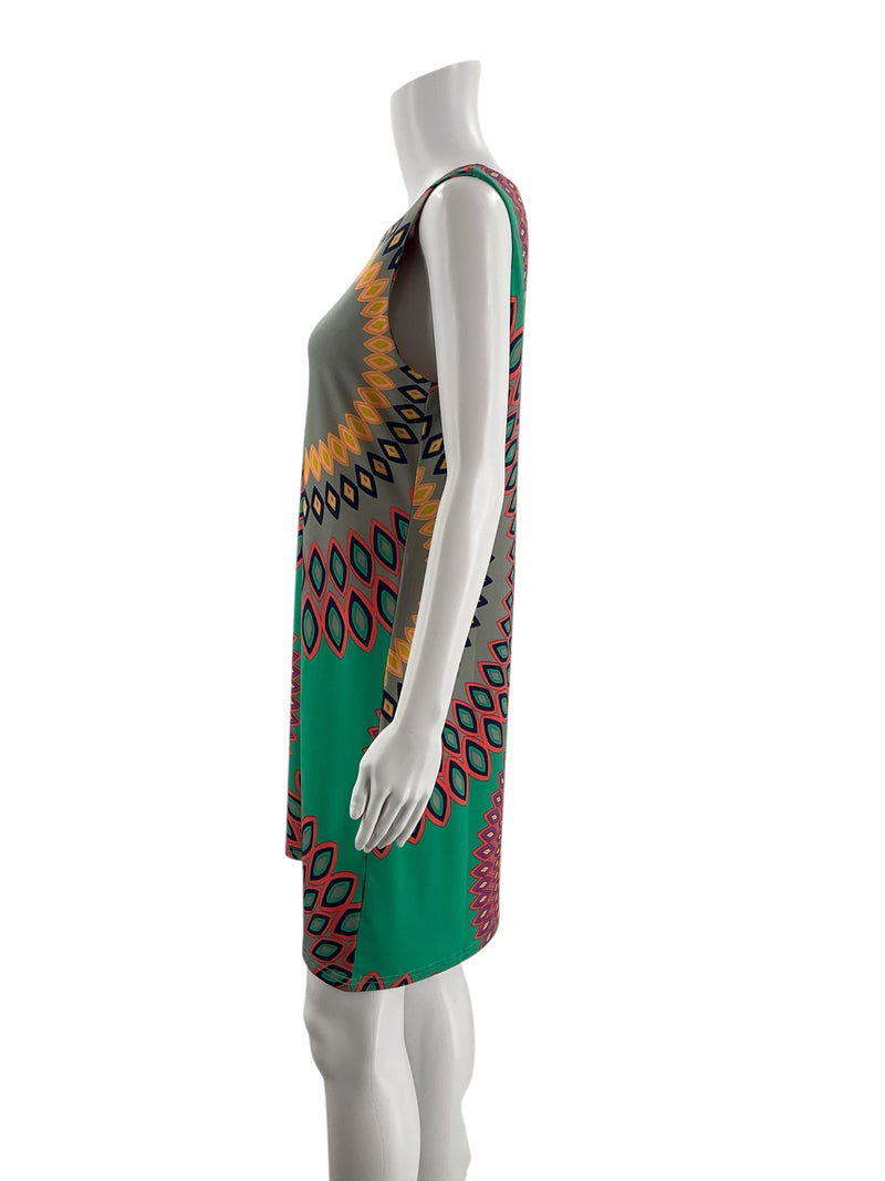 Aryeh Green/Gray/Orange/Navy Print Pre-Owned Ladies Dress - Size Medium
