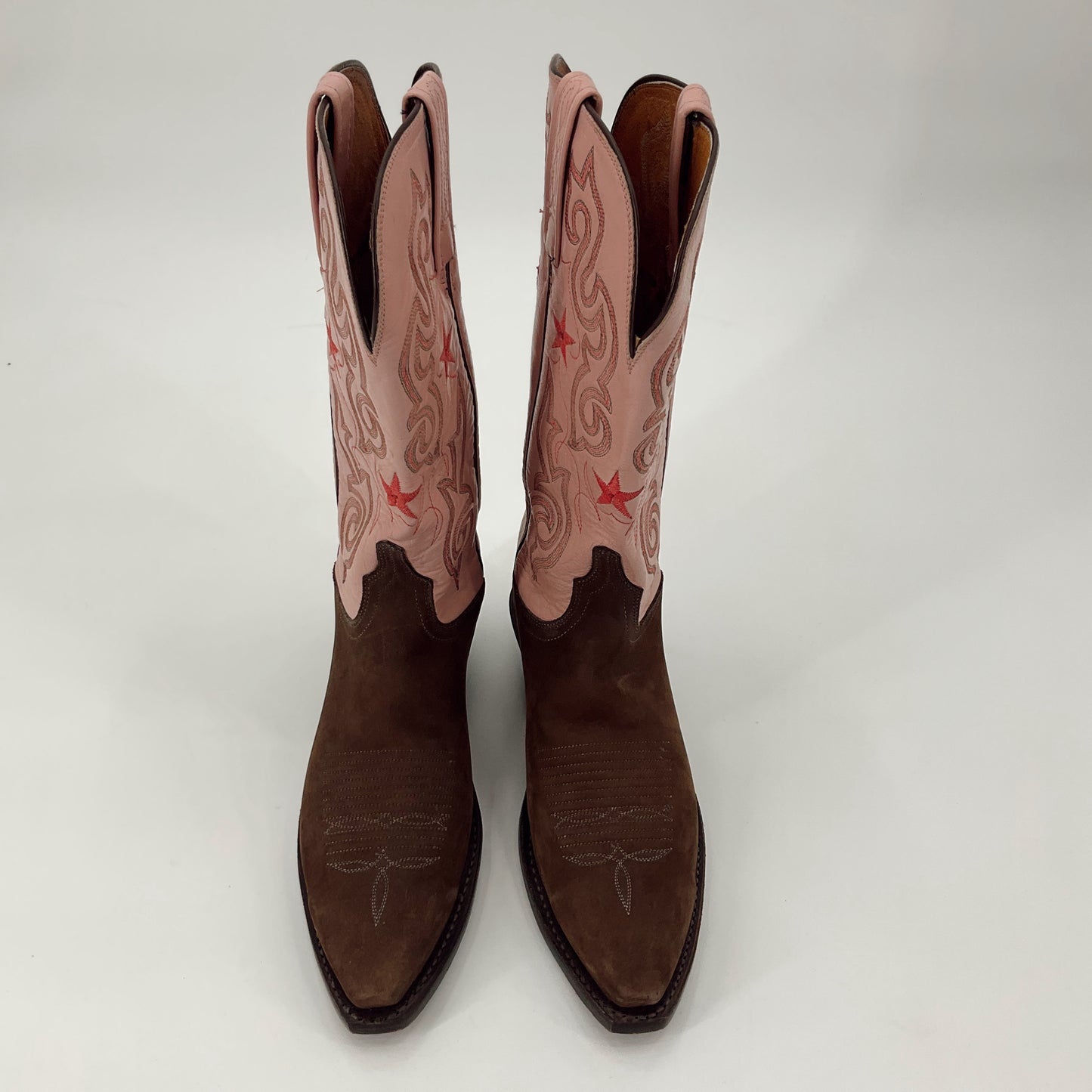 Lucchese Brown/Pink Western Boots Size 7.5- front view