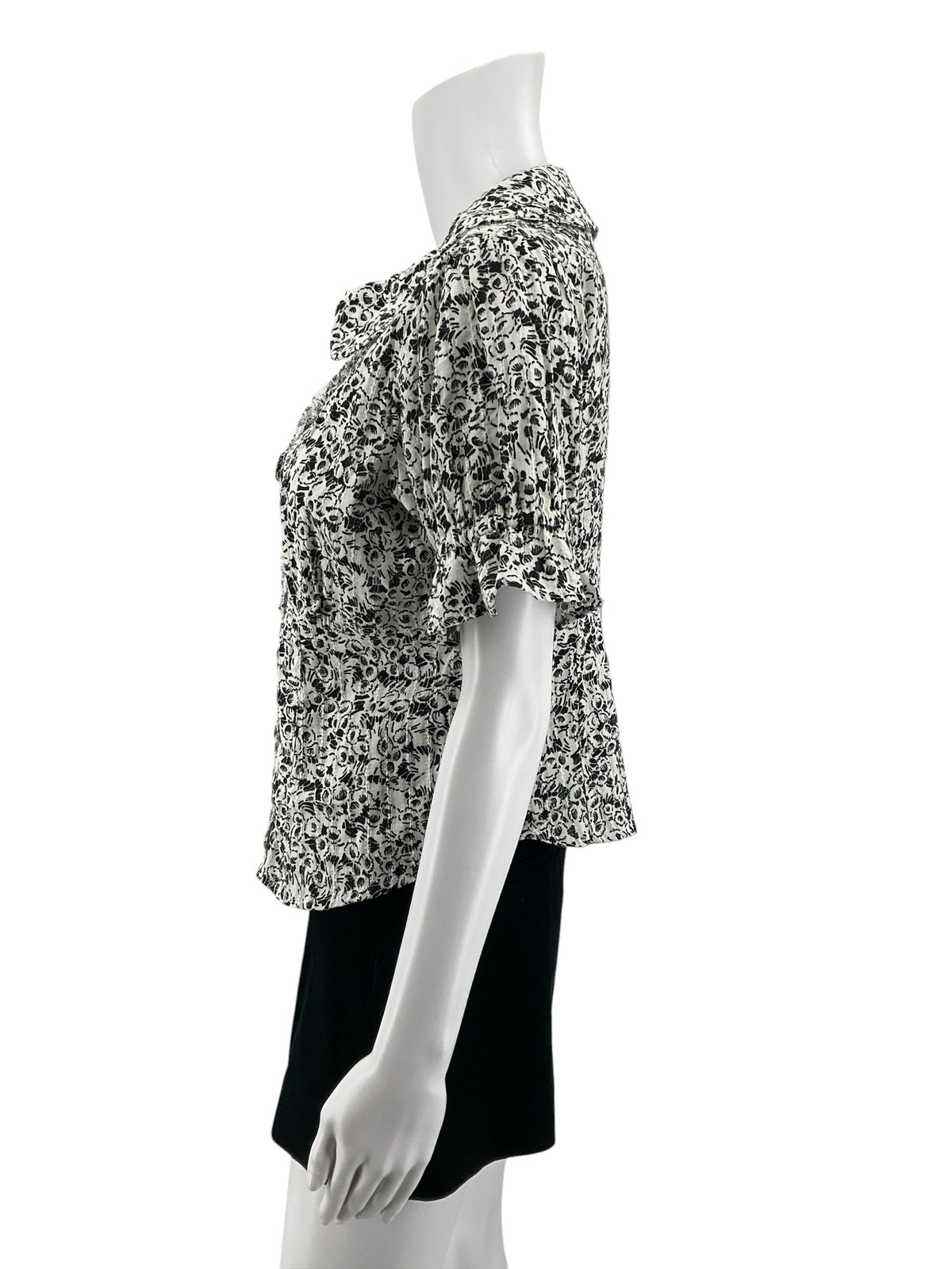 Pilcro Ruffled Floral Peplum Blouse Cream Black Print Cotton Top Size Small - ONLINE ONLY