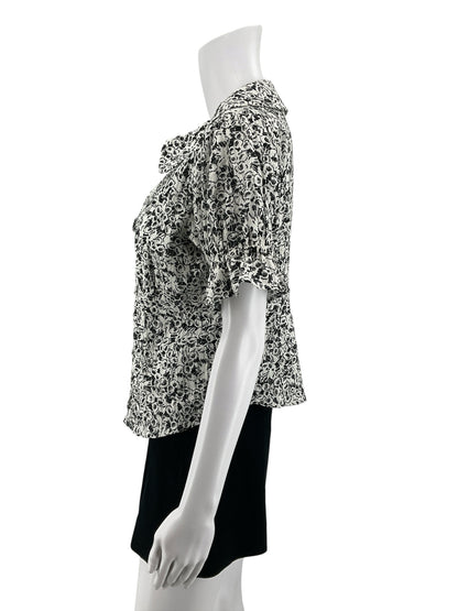 Pilcro Ruffled Floral Peplum Blouse Cream Black Print Cotton Top Size Small - ONLINE ONLY