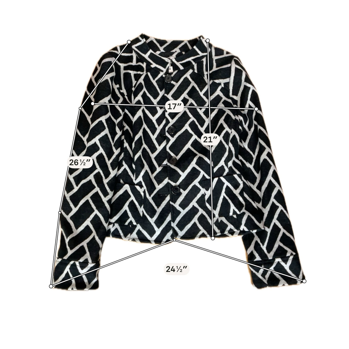Dressbarn Yours Geometric Jacquard Knit Jacket Black Ivory Size 12