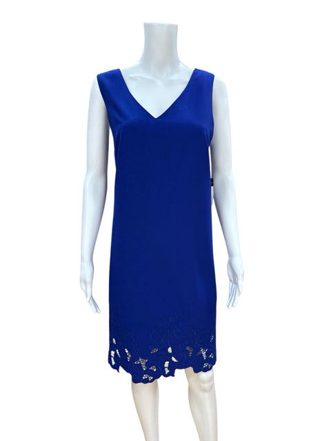 Tahari ASL Blue Sheath Royal Blue Laser-Cut Floral Hem Sheath Dress Size 14 NWT - Size 14