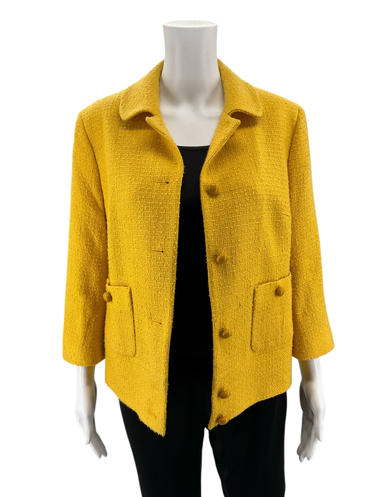 Talbots Mustard Yellow Bouclé Tweed Blazer Jacket Size 10