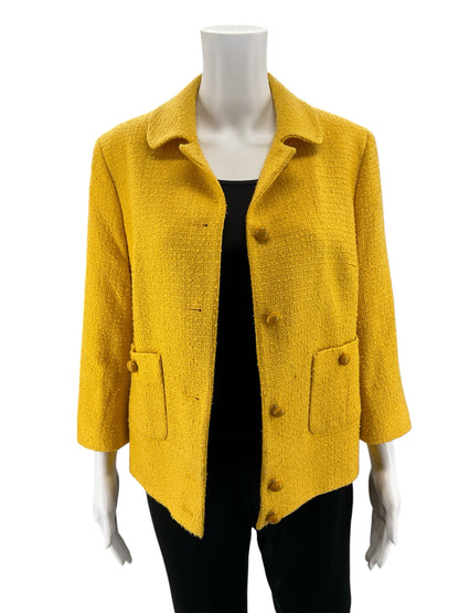 Talbots Mustard Yellow Bouclé Tweed Blazer Jacket Size 10