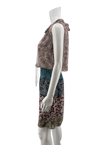 cabi Pink/Navy/Tan Dress Siren Floral Racerback Blouson Dress Pink Navy Size Small - Size S