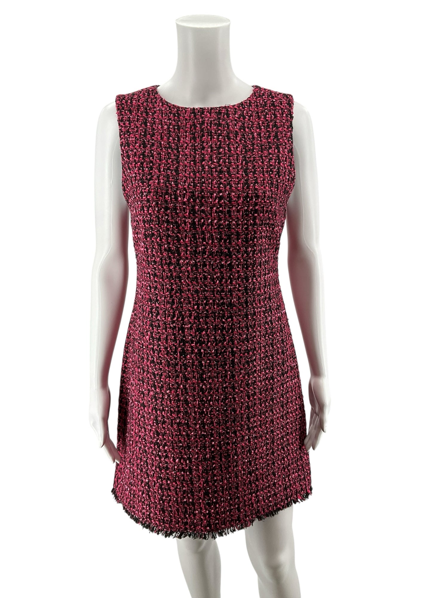 Alice + Olivia Clyde Pink &amp; Black Tweed Fringe Shift Dress | Size 6