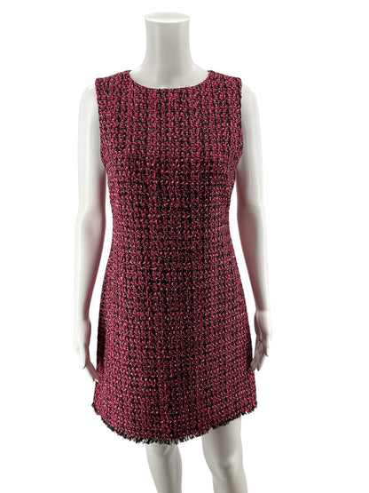 Alice + Olivia Clyde Pink &amp; Black Tweed Fringe Shift Dress | Size 6