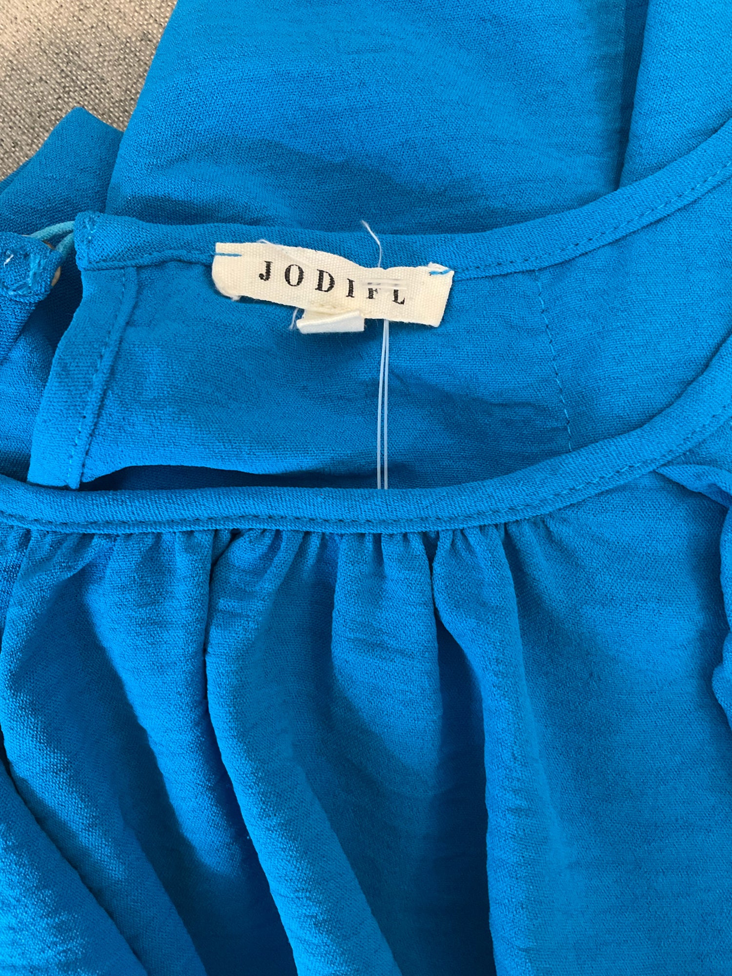 Jodifl Turquoise Cap Sleeve Turquoise Ruffle Sleeve Keyhole Back Tunic Blouse Size Large - Size L