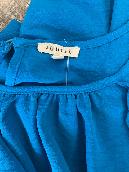 Jodifl Turquoise Cap Sleeve Turquoise Ruffle Sleeve Keyhole Back Tunic Blouse Size Large - Size L