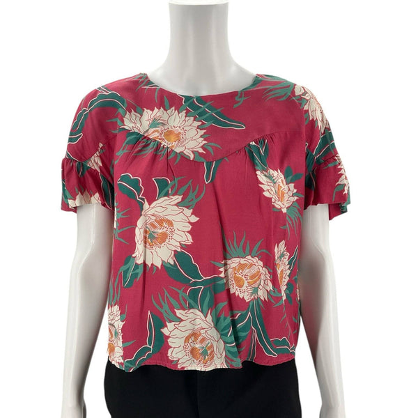 Wolven Pink/Teal/White Floral Pre-Owned Ladies Top - Size Medium - Margaret’s Fine Consignment