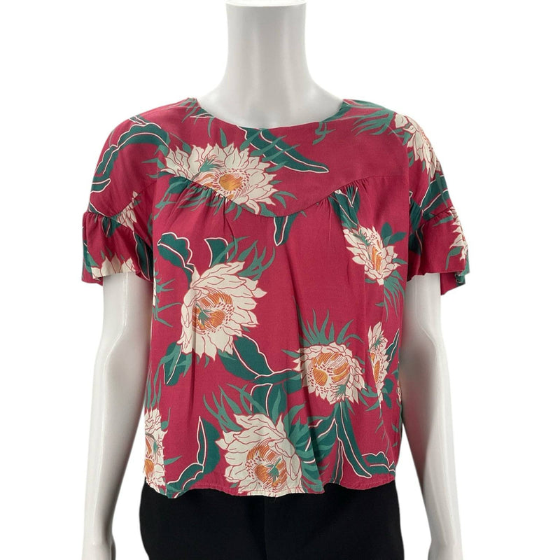 Wolven Pink/Teal/White Floral Pre-Owned Ladies Top - Size Medium - Margaret’s Fine Consignment