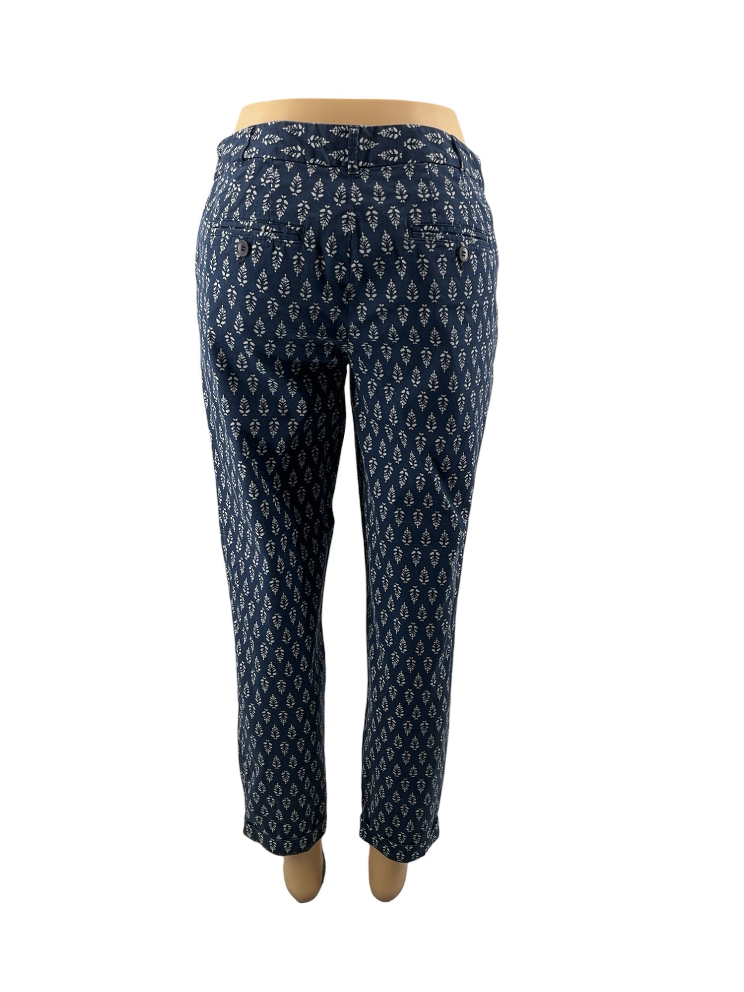 Talbots Navy &amp; White Leaf Print Weekend Chino Cropped Pants Size 6