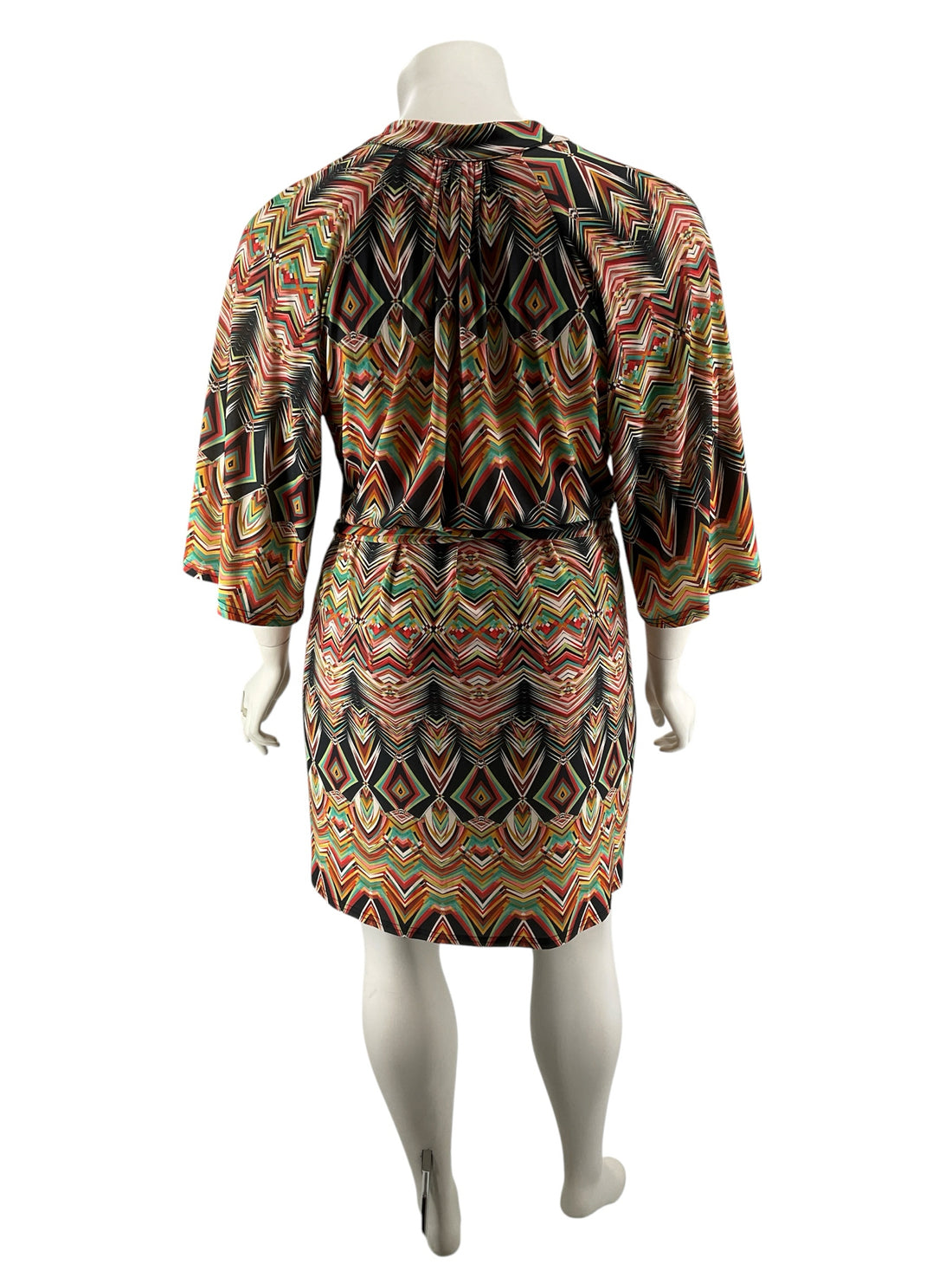Viereck Plus Size 1X Geometric Print Kimono Sleeve Tunic Dress - ONLINE ONLY