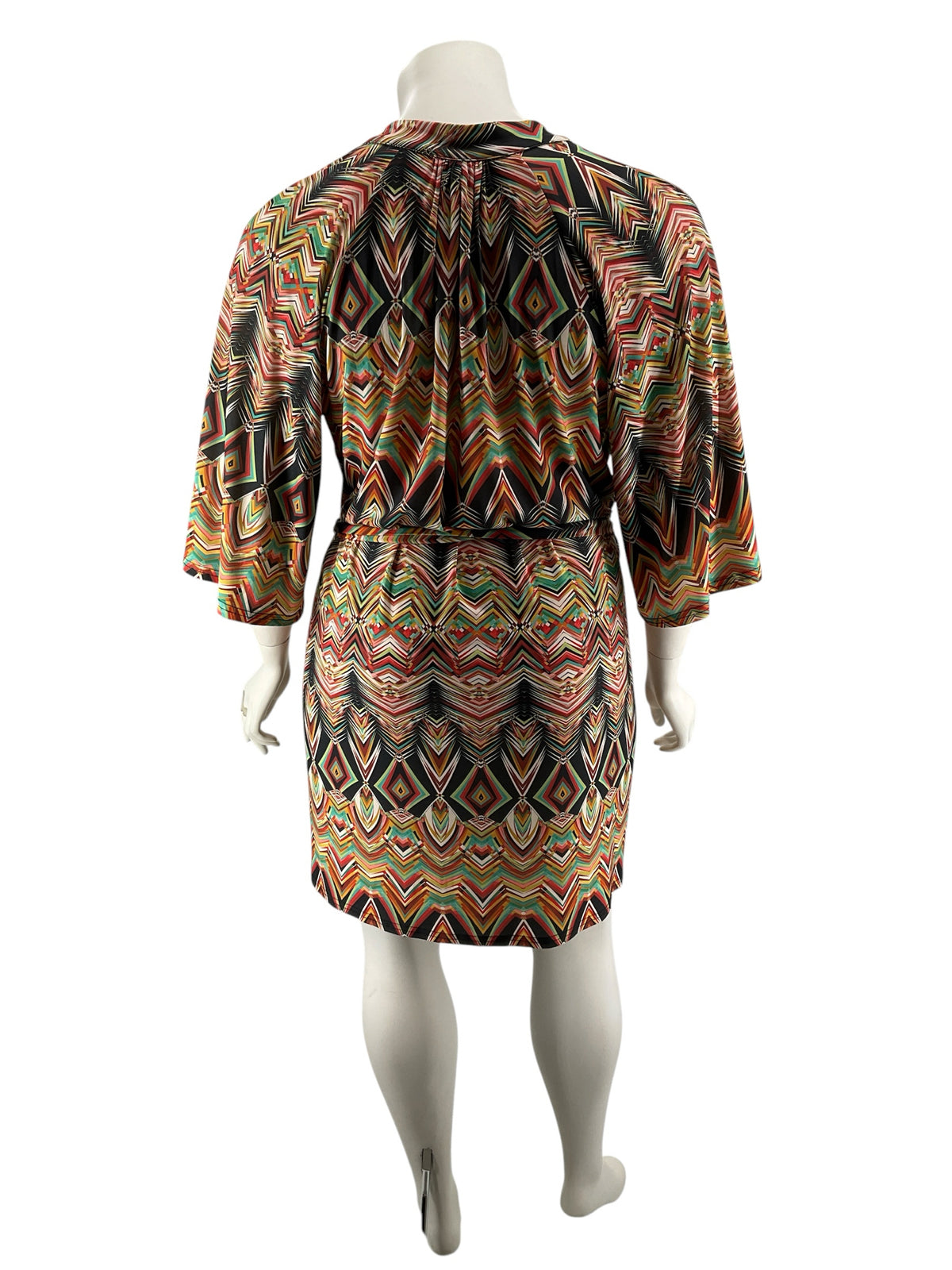 Viereck Plus Size 1X Geometric Print Kimono Sleeve Tunic Dress - ONLINE ONLY