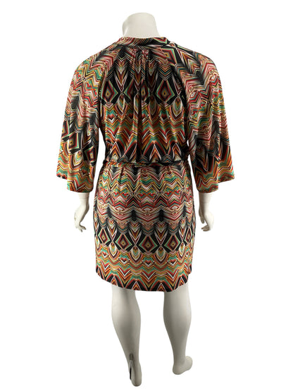 Viereck Plus Size 1X Geometric Print Kimono Sleeve Tunic Dress - ONLINE ONLY