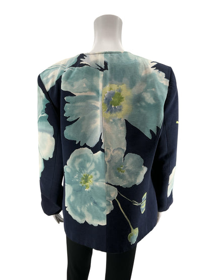 Linda Allard Ellen Tracy Watercolor Floral Cotton Silk Jacket Size 16